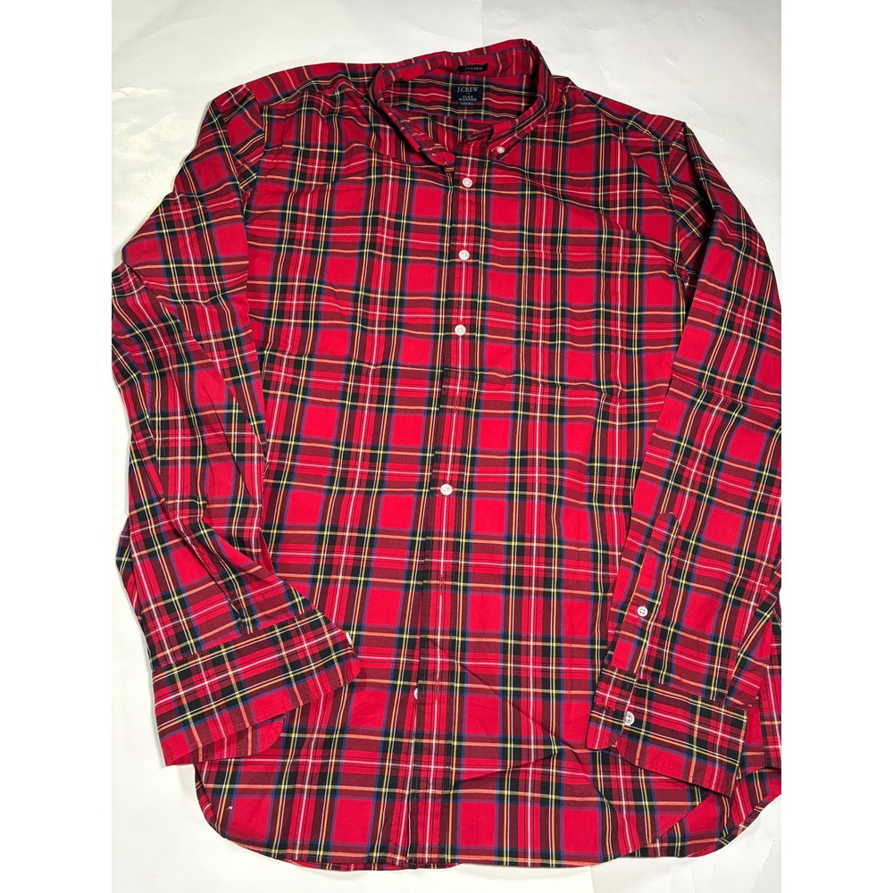 J.Crew Flex Washed Classic Fit Red Plaid Button Down Shirt XLT Men's Casual